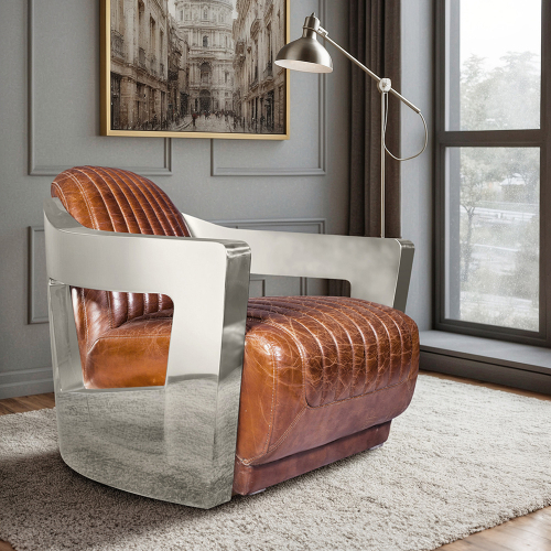 Kaufen Sie Design Sessel Churchill Lounge - Hochwertiges Leder & Stahl in Deutschland