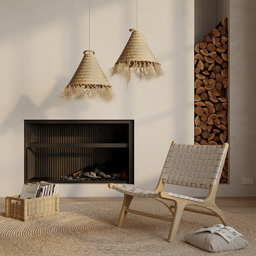 Makramee Lampenschirm – Hängende Pendelleuchte 100×30 Cm – Aus Naturbaumwolle & Stahlring – Boho Deko – Für Wohnzimmer