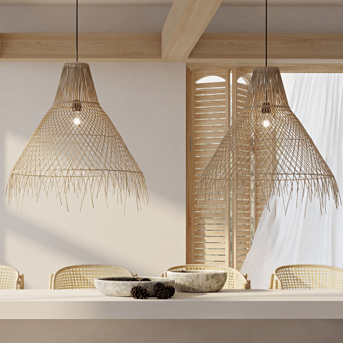 Osasy Kreative Rattan Pendelleuchte – Handgeflochtener Boho-Lampenschirm Für Wohnzimmer, Küche Oder Laden (ohne Birne, Dunkelbraun)