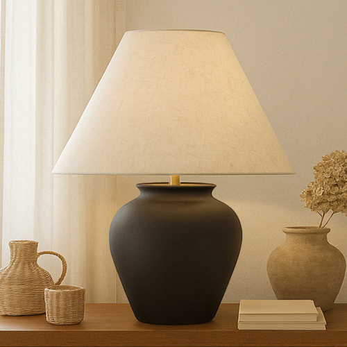 Kaufen Sie Vintage-Tischlampe - Keramikfuß und Stoffschirm - Goldina in Deutschland
